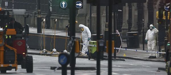 Peritos trabalham no local do ataque que aterrorizou a capital da Inglaterra na última quarta-feira, 22 de março de 2017 - Sputnik Brasil