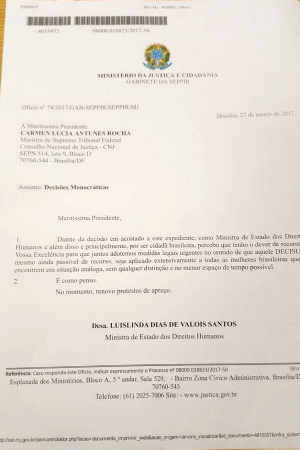 Ofício da ministra Luislinda Valois encaminhado à presidente do STF, Cármen Lúcia - Sputnik Brasil
