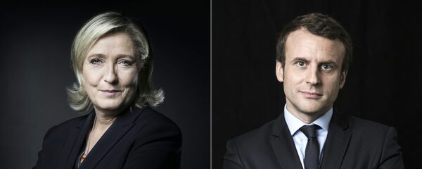 Combinação de fotos dos presidenciáveis franceses, Marine Le Pen da Frente Nacional e Emmanuel Macron, candidato independente - Sputnik Brasil