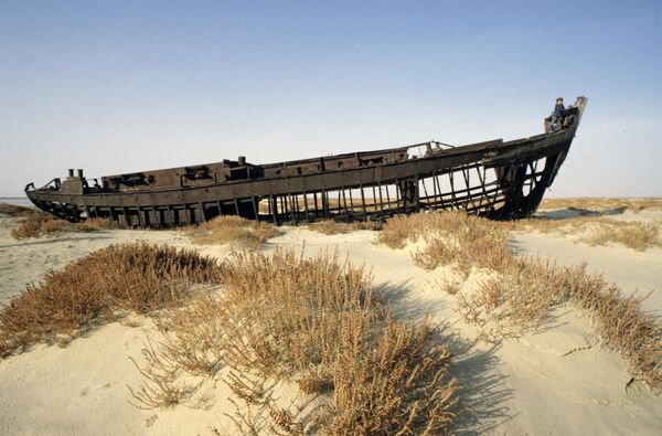 Carcaça de navio de pesca numa área do mar de Aral que secou - Sputnik Brasil