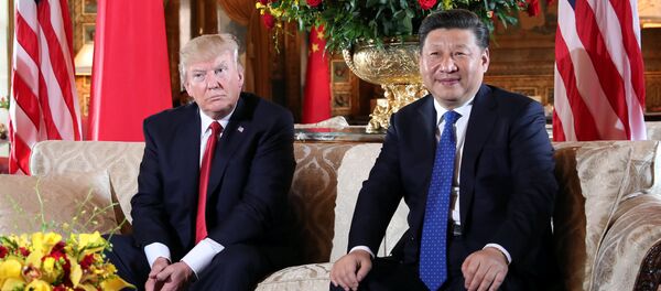 Presidente dos EUA Donald Trump saúda seu homólogo chinês Xi Jinping em Mar-a-Lago, no estado da Flórida, em 6 de abril 2017 - Sputnik Brasil