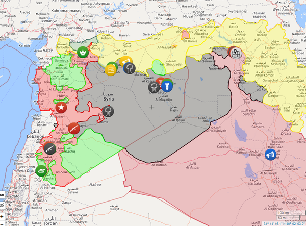 Mapa no qual se vê que a frente de combate mais extensa que o Daesh tem é com os curdos - Sputnik Brasil