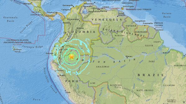 Mapa do Serviço Geológico dos Estados Unidos (USGS) mostra epicentro e alcance do tremor, cujo epicentro foi registrado no Peru - Sputnik Brasil