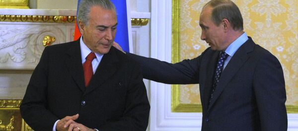 Encontro entre Vladimir Putin e Michel Temer em Moscou, em 2011 - Sputnik Brasil