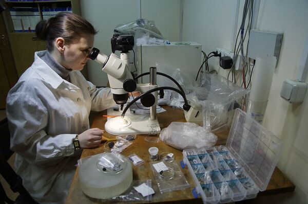 Uma funcionária do Instituto de Geoquímica e Química Analítica Vernadsky da Academia de Ciências da Rússia - Sputnik Brasil