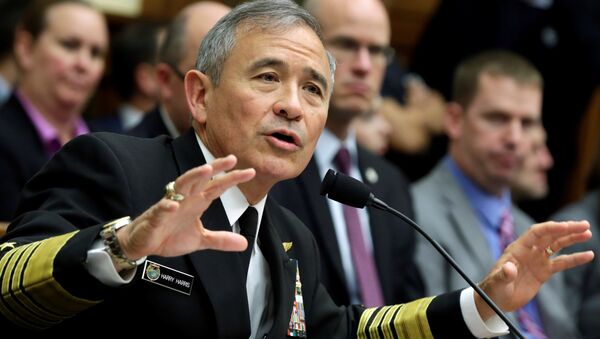 The Commander of the U.S. Pacific Command, Admiral Harry Harris, testifies before a House Armed Services Committee hearing on Military Assessment of the Security Challenges in the Indo-Asia-Pacific Region on Capitol Hill in Washington, U.S, April 26, 2017 - Sputnik Brasil