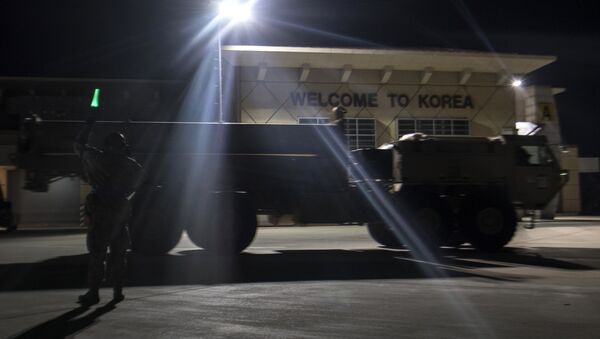 In this photo provided by U.S. Forces Korea, a truck carrying parts of U.S. missile launchers and other equipment needed to set up the Terminal High Altitude Area Defense (THAAD) missile defense system arrive at Osan air base in Pyeongtaek, South Korea, Monday, March 6, 2017. - Sputnik Brasil