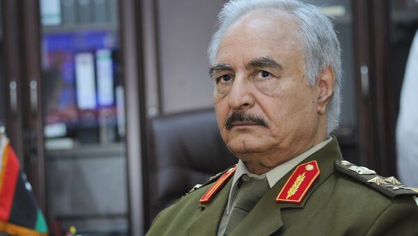 In this March 18, 2015 file photo, Gen. Khalifa Haftar, then Libya's top army chief, speaks during an interview with the Associated Press in al-Marj, Libya. - Sputnik Brasil