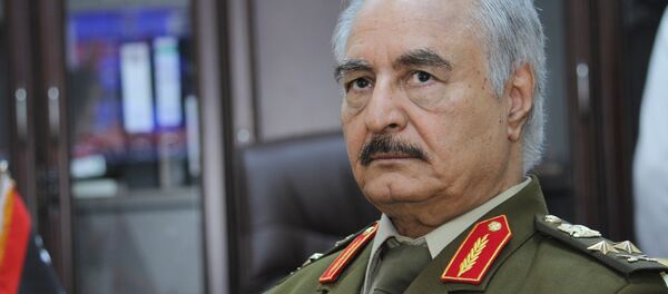 In this March 18, 2015 file photo, Gen. Khalifa Haftar, then Libya's top army chief, speaks during an interview with the Associated Press in al-Marj, Libya. - Sputnik Brasil