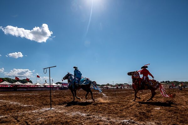 Doze cavalheiros de azul representam o exército cristão - Sputnik Brasil