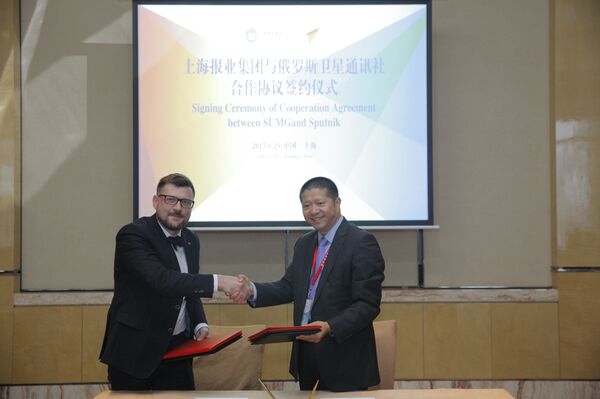 O primeiro vice-editor-chefe da Sputnik, Sergei Kochetkov, durante o fórum de mídia do grupo BRICS, em Xangai - Sputnik Brasil