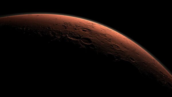 This computer-generated view depicts part of Mars at the boundary between darkness and daylight, with an area including Gale Crater beginning to catch morning light, in this handout image provided by NASA - Sputnik Brasil