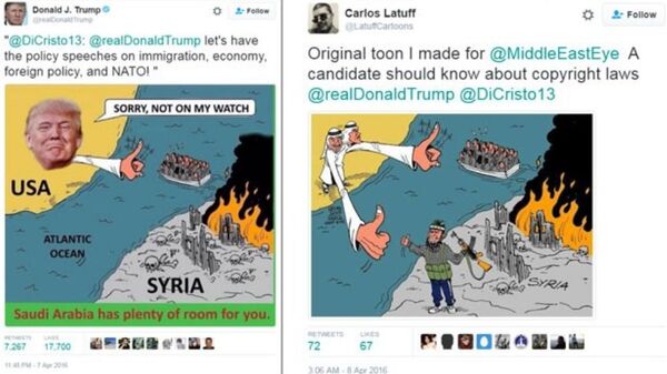 Trump copiou o cartum de Latuff, mas alterou os personagens e falas - Sputnik Brasil