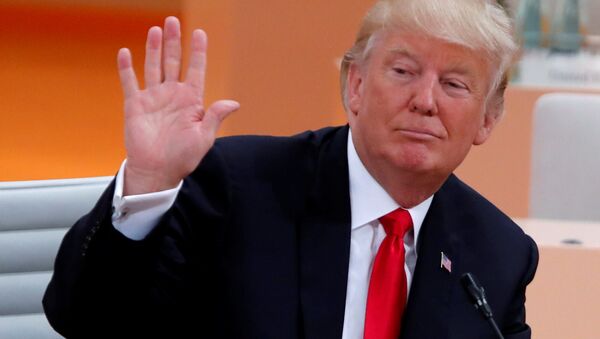 O presidente dos EUA, Donald Trump, gesticula durante uma sessão no âmbito da cúpula do grupo G20, em 8 de julho de 2017 - Sputnik Brasil