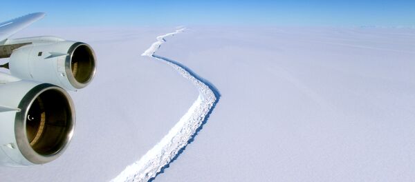 Rachadura é vista sobre a plataforma de gelo de Larsen C, na Antártida - Sputnik Brasil