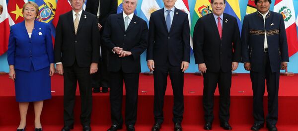 Mercosul: chefes de Estado de Chile, Uruguai, Brasil, Argentina, Paraguai e Bolívia, respectivamente. - Sputnik Brasil