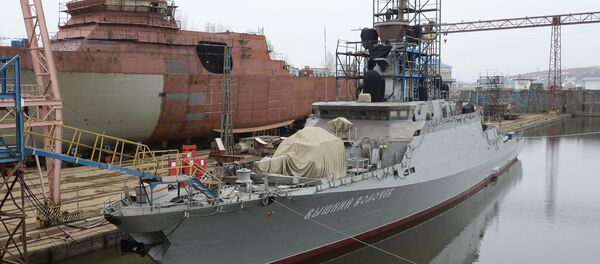 O navio de mísseis Vyshny Volochyok no estaleiro de Gorky, república de Tatarstão, Rússia - Sputnik Brasil