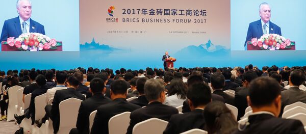 Presidente Michel Temer, durante a abertura do Fórum Empresarial do BRICS em Xiamen, China - Sputnik Brasil