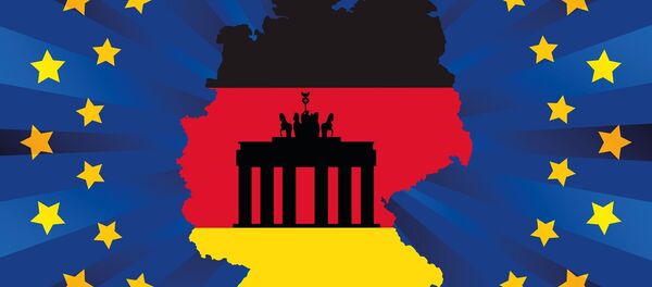 Bandeira da União Europeia com território e bandeira da Alemanha no centro - Sputnik Brasil