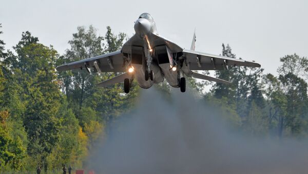 Caça bielorrusso MiG-29 durante os preparativos para as manobras Zapad 2017 russo-bielorrussas - Sputnik Brasil