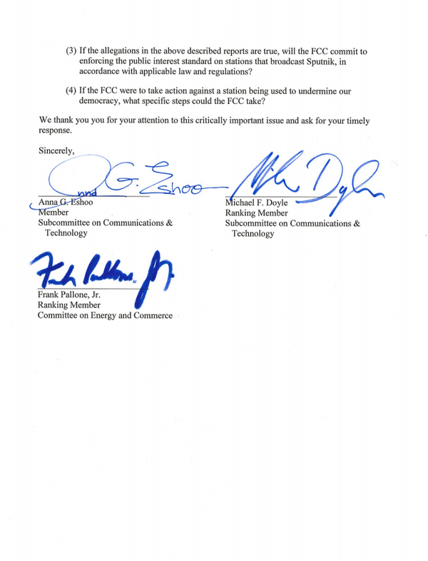 Carta aberta dos membros da Câmara dos Representantes dos EUA ao presidente da Comissão Federal de Comunicações (página 2) Carta aberta dos membros da Câmara dos Representantes dos EUA ao presidente da Comissão Federal de Comunicações (página 2) - Sputnik Brasil