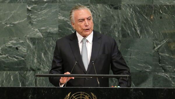 O presidente do Brasil, Michel Temer, durante a sua participação na Assembleia Geral da ONU em 19 de setembro de 2017 - Sputnik Brasil