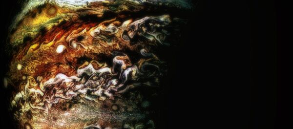 Um furacão em Júpiter, Rachel Region, fotografado pela câmera JunoCam durante seu oitavo voo - Sputnik Brasil