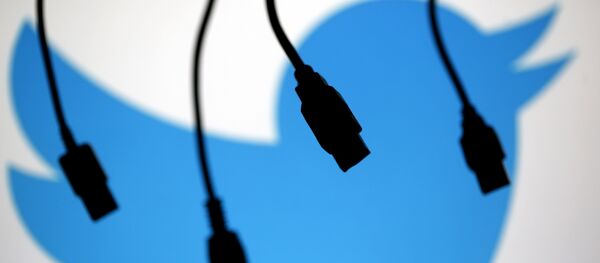 Cabos USB com logotipo do Twitter em plano de fundo - Sputnik Brasil