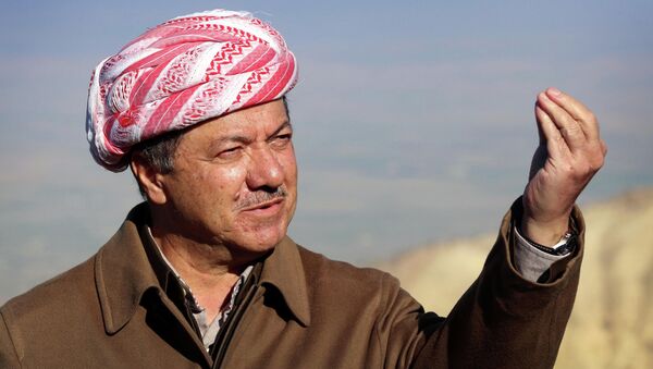 Presidente do Curdistão iraquiano, Masoud Barzani, durante uma coletiva de imprensa - Sputnik Brasil