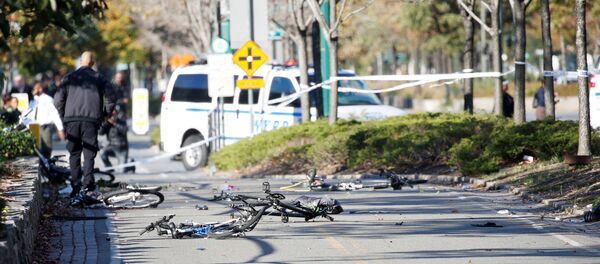 Multiple bikes are crushed along a bike path in lower Manhattan in New York, NY, U.S., October 31, 2017. - Sputnik Brasil