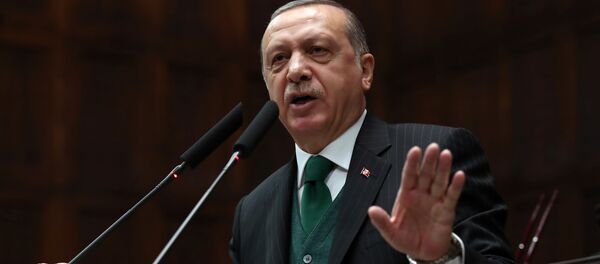 O presidente da Turquia, Recep Tayyip Erdogan, fala a parlamentares durante uma reunião do partido no parlamento em Ancara, 7 de novembro de 2017 O presidente da Turquia, Recep Tayyip Erdogan, fala a parlamentares durante uma reunião do partido no parlamento em Ancara, 7 de novembro de 2017 - Sputnik Brasil