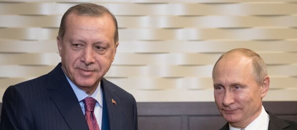 Председници Турске и Русије Реџеп Тајип Ердоган и Владимир Путин - Sputnik Brasil