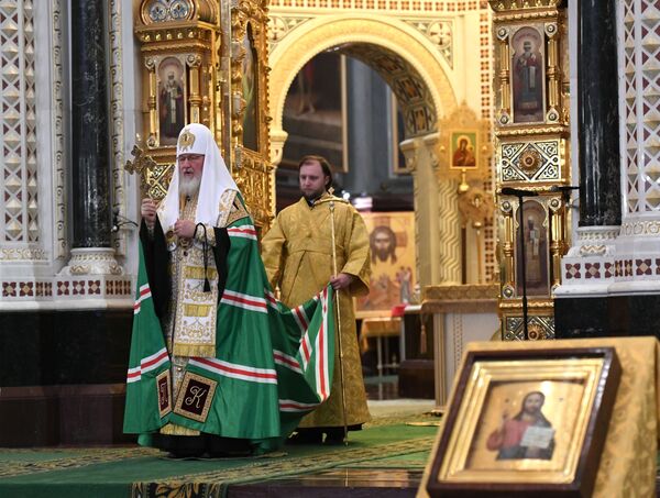 Patriarca Ortodoxo russo durante missa solene - Sputnik Brasil